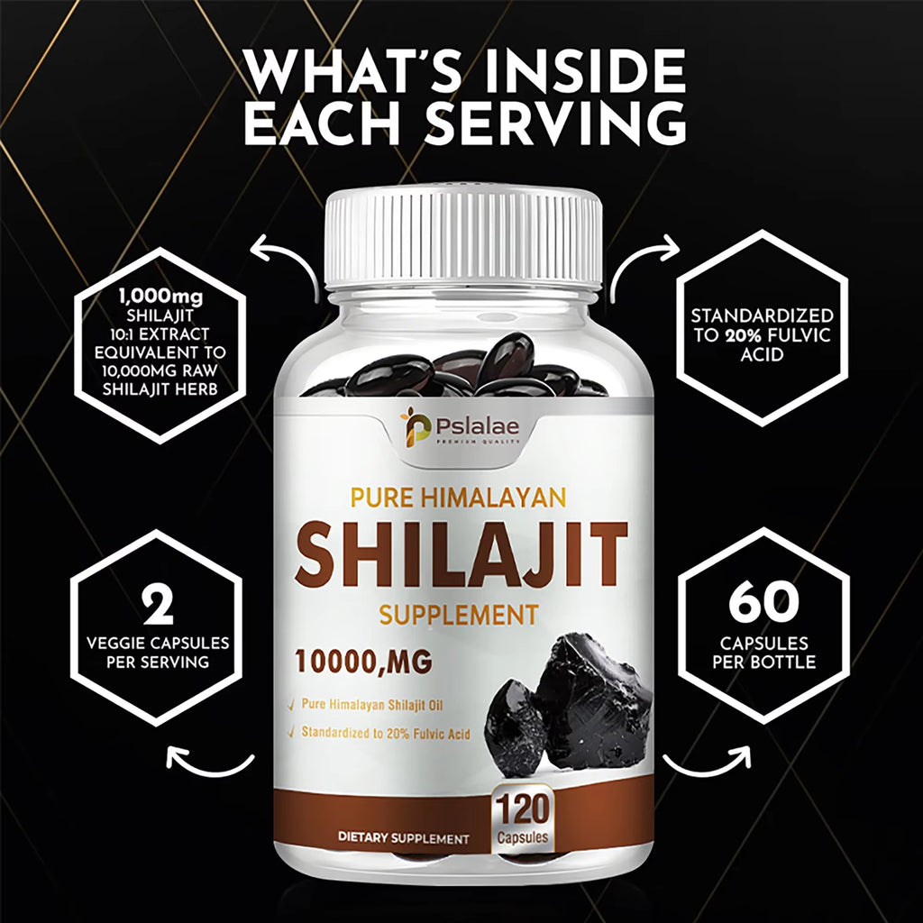 Shilajit Supplements - Enhance Nutrient Absorption and Promote Detoxification, Relieve Stress - 120 Capsules