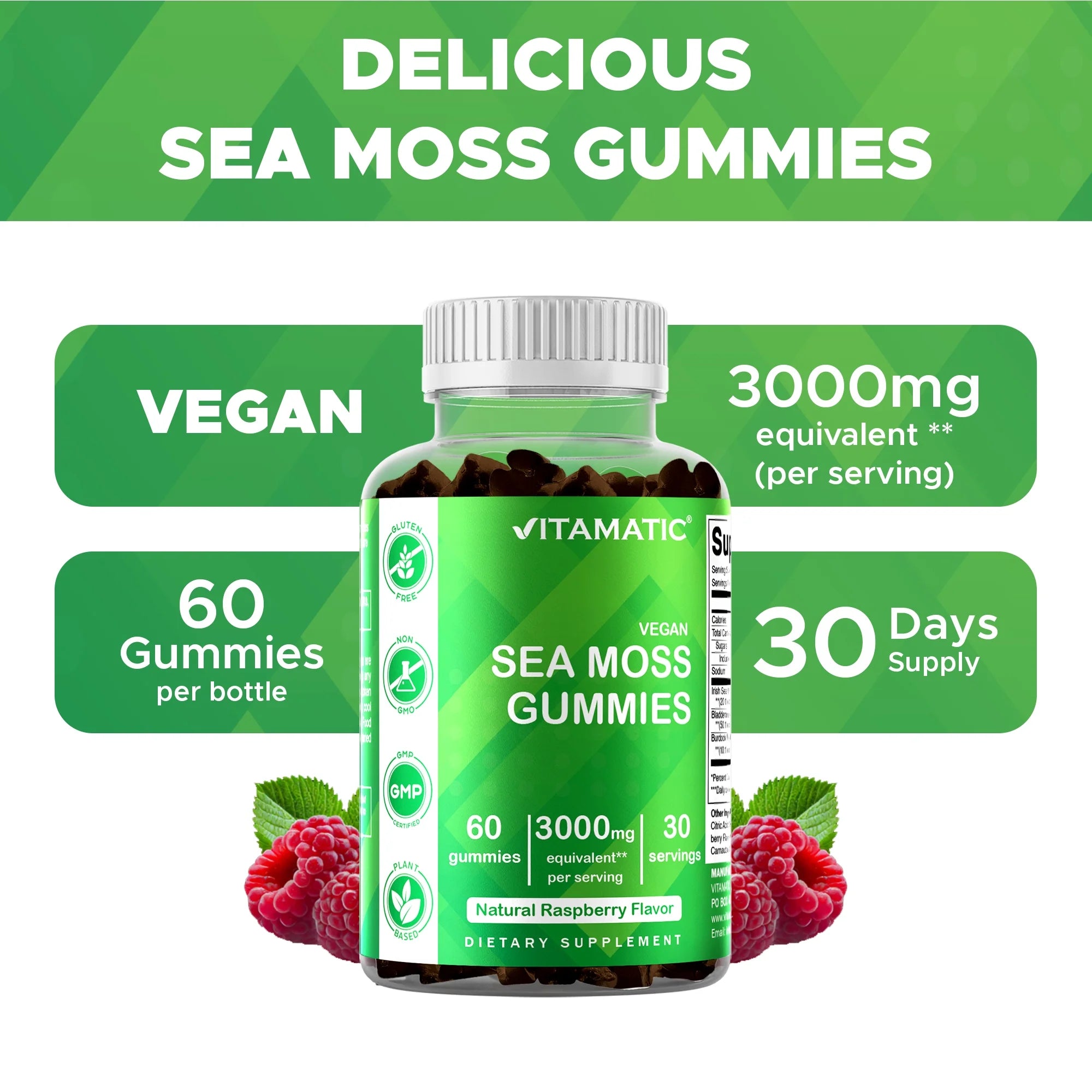 2 Pack  Irish Sea Moss Gummies - 3000 Mg - 60 Vegan Gummies - Made with Bladderwrack & Burdock Root - Seamoss Supplement for Thyroid, Energy, Immune Support
