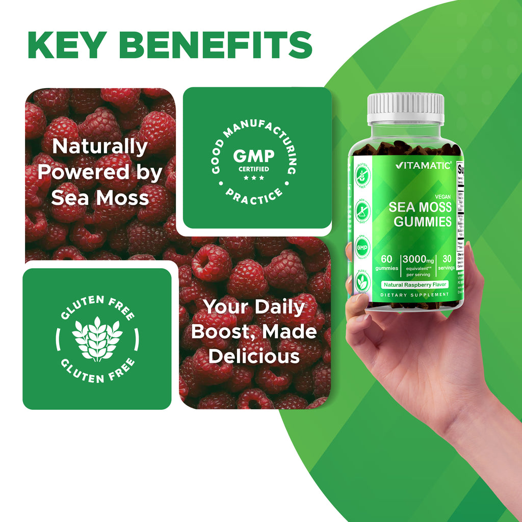 2 Pack  Irish Sea Moss Gummies - 3000 Mg - 60 Vegan Gummies - Made with Bladderwrack & Burdock Root - Seamoss Supplement for Thyroid, Energy, Immune Support