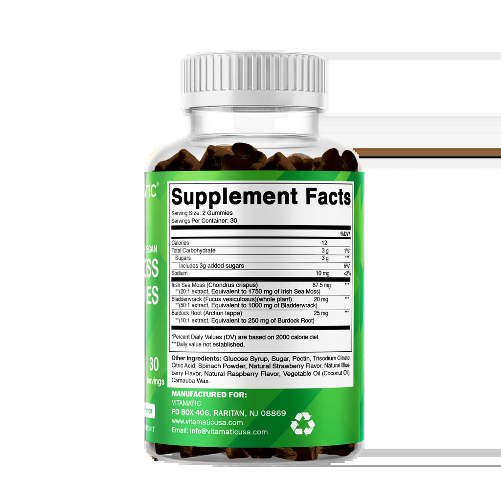 2 Pack  Irish Sea Moss Gummies - 3000 Mg - 60 Vegan Gummies - Made with Bladderwrack & Burdock Root - Seamoss Supplement for Thyroid, Energy, Immune Support
