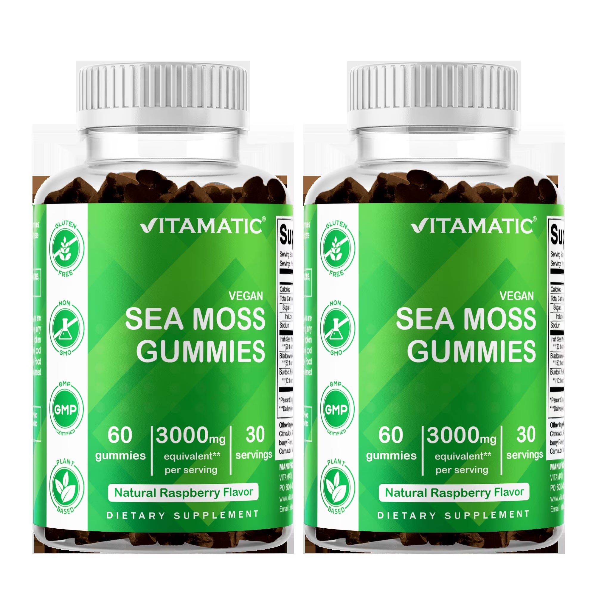 2 Pack  Irish Sea Moss Gummies - 3000 Mg - 60 Vegan Gummies - Made with Bladderwrack & Burdock Root - Seamoss Supplement for Thyroid, Energy, Immune Support