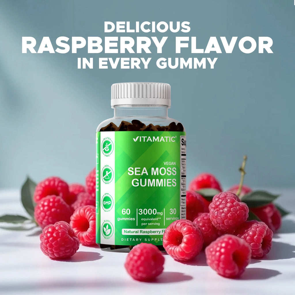 2 Pack  Irish Sea Moss Gummies - 3000 Mg - 60 Vegan Gummies - Made with Bladderwrack & Burdock Root - Seamoss Supplement for Thyroid, Energy, Immune Support